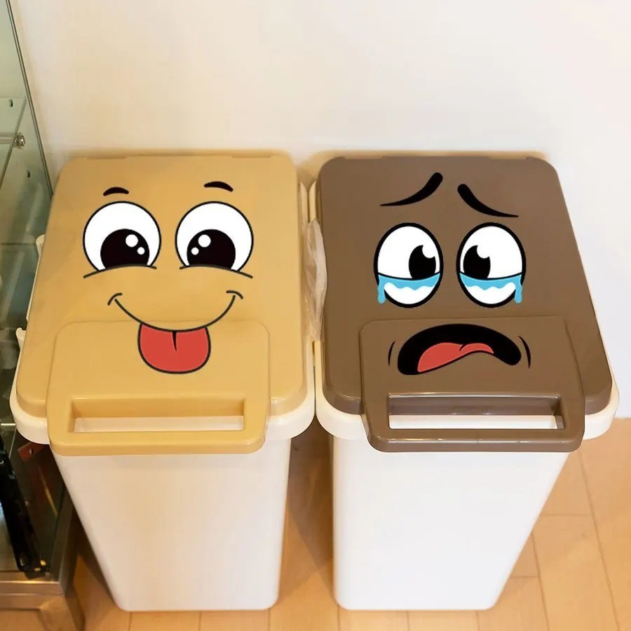 4pc Cartoon Smile Garbage Bin Decals Waterproof Vinyl Sticker Set For Kitchens gallery