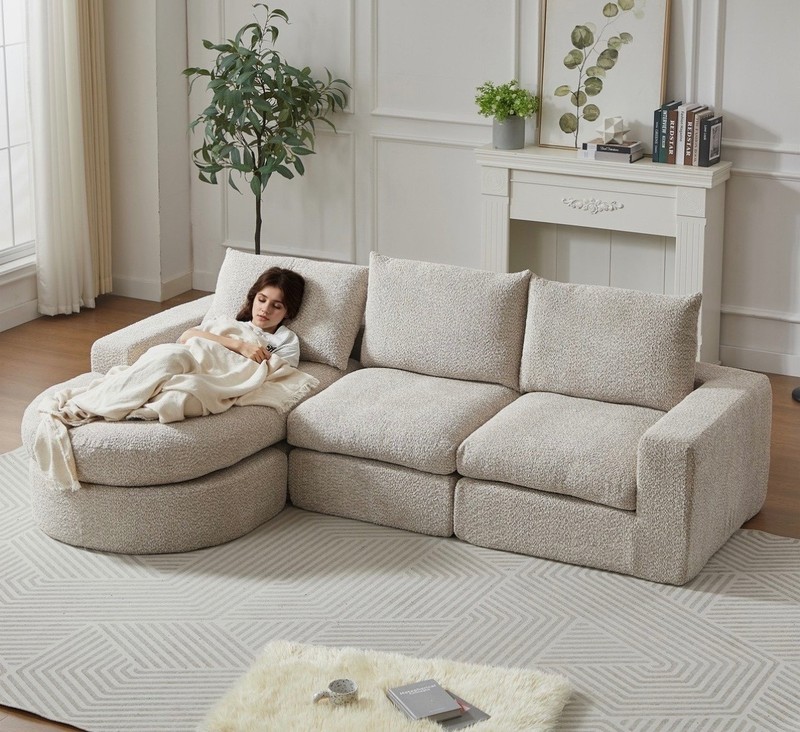 99" Sectional L-Shaped Sofa Couch, Chenille Cloud Curved Sectional Sofa with Cha gallery