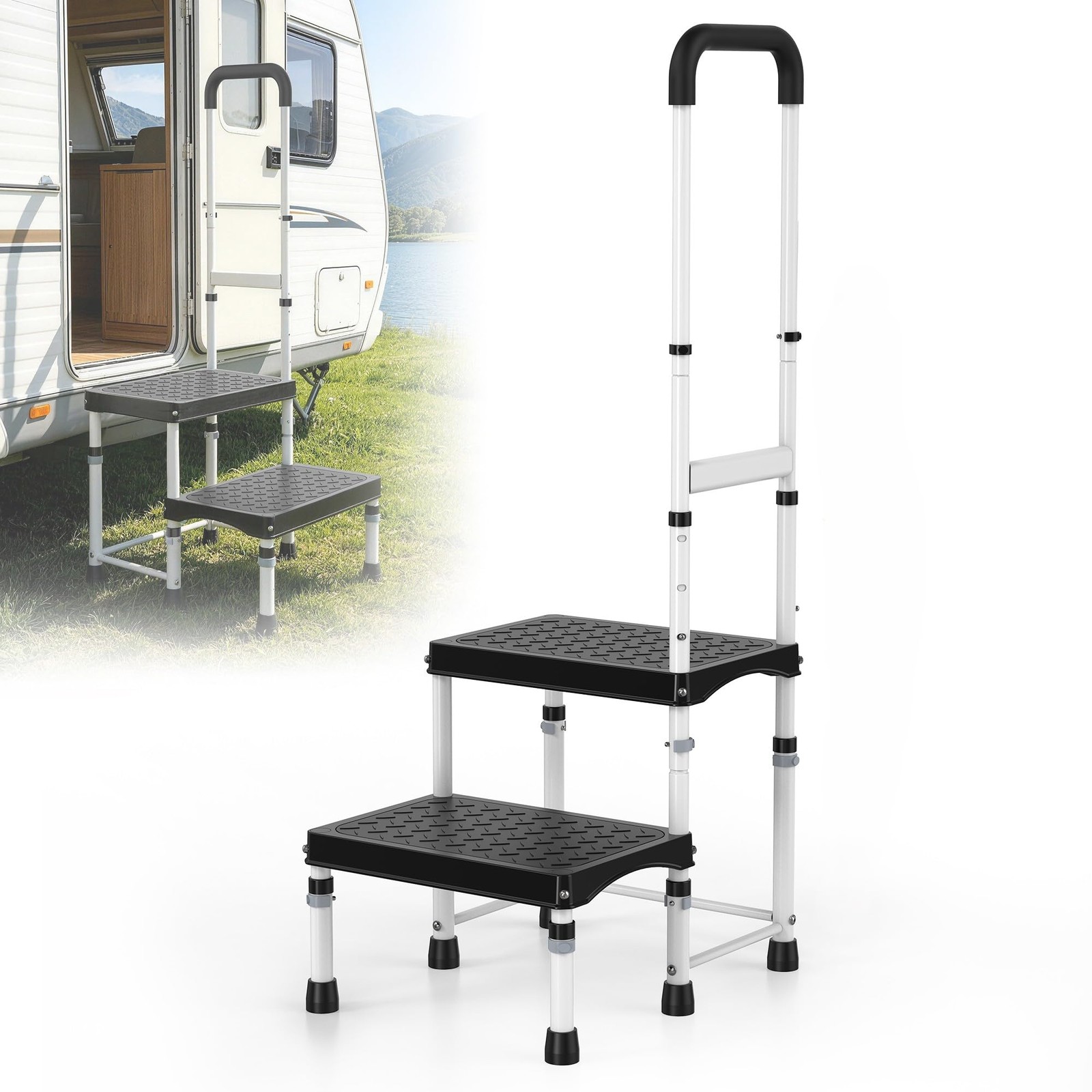 RV Step Stool Handle Elderly 2 Ladder Handrail Reinforced PP Wide Platform gallery