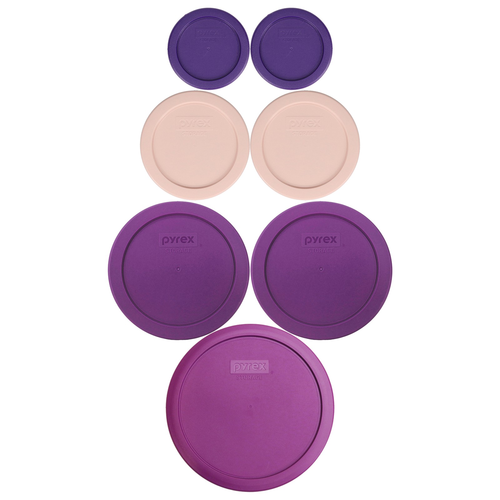 Pyrex Lids: (2) 7202-PC PLM, (2) 7200-PC RSW, (2) 7201-PC PUR, (1) 7402-PC THI gallery