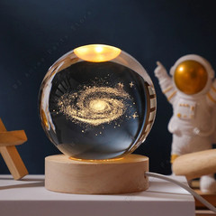 1pcs 3D Crystal Ball Galaxy Night Light – Wooden Base, USB Powered Bedside Lamp