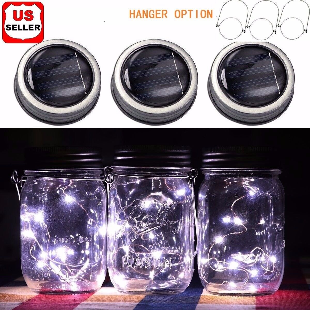 3 Pack Solar Mason Jar Lid Insert LED Mason Jar Solar Light for Glass Mason US gallery