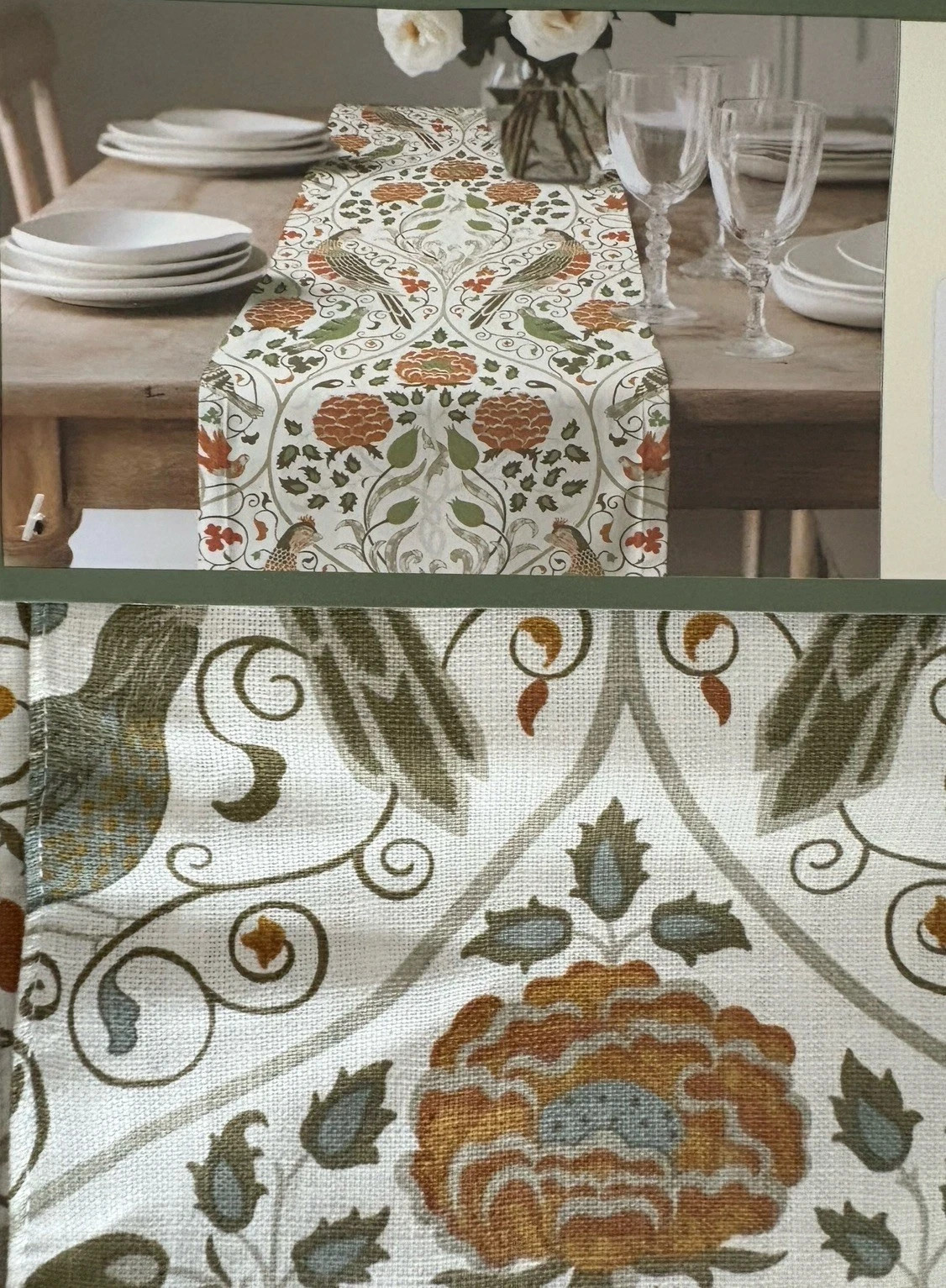 William Morris & Co Seasons By May Table Runner 16”x 90” Bird Flower Floral NEW gallery