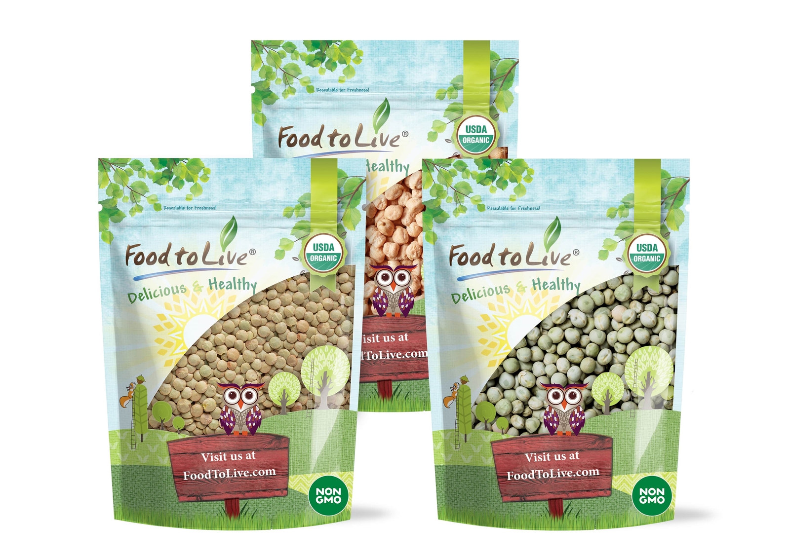 Organic Pulses Bundle,3 Pack –Green Peas(5LB),Green Lentils (5LB),Chickpeas(5LB) gallery