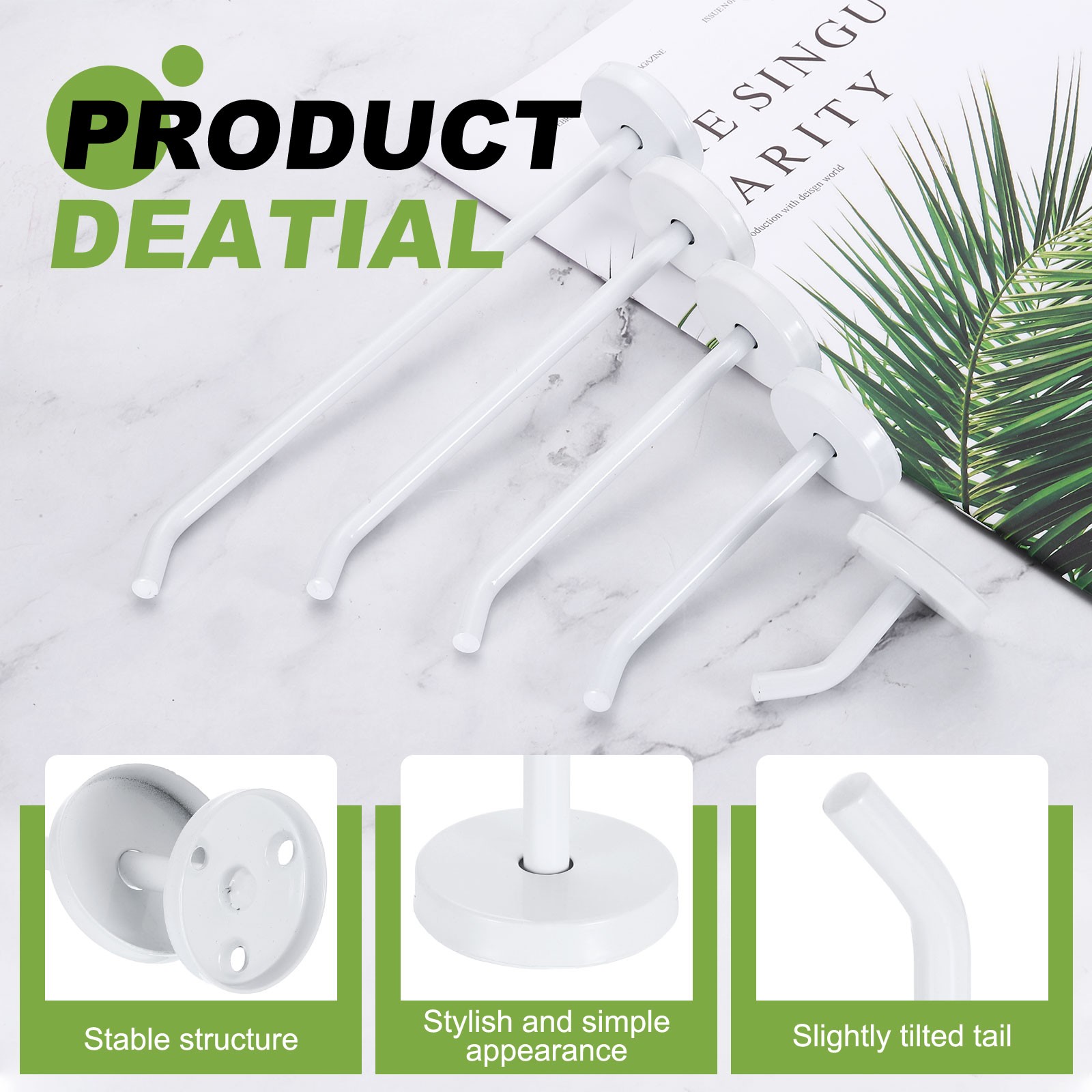 2Pcs 2 Inch Coat Hooks Stainless Steel Long Nose Wall Mount Hook White gallery