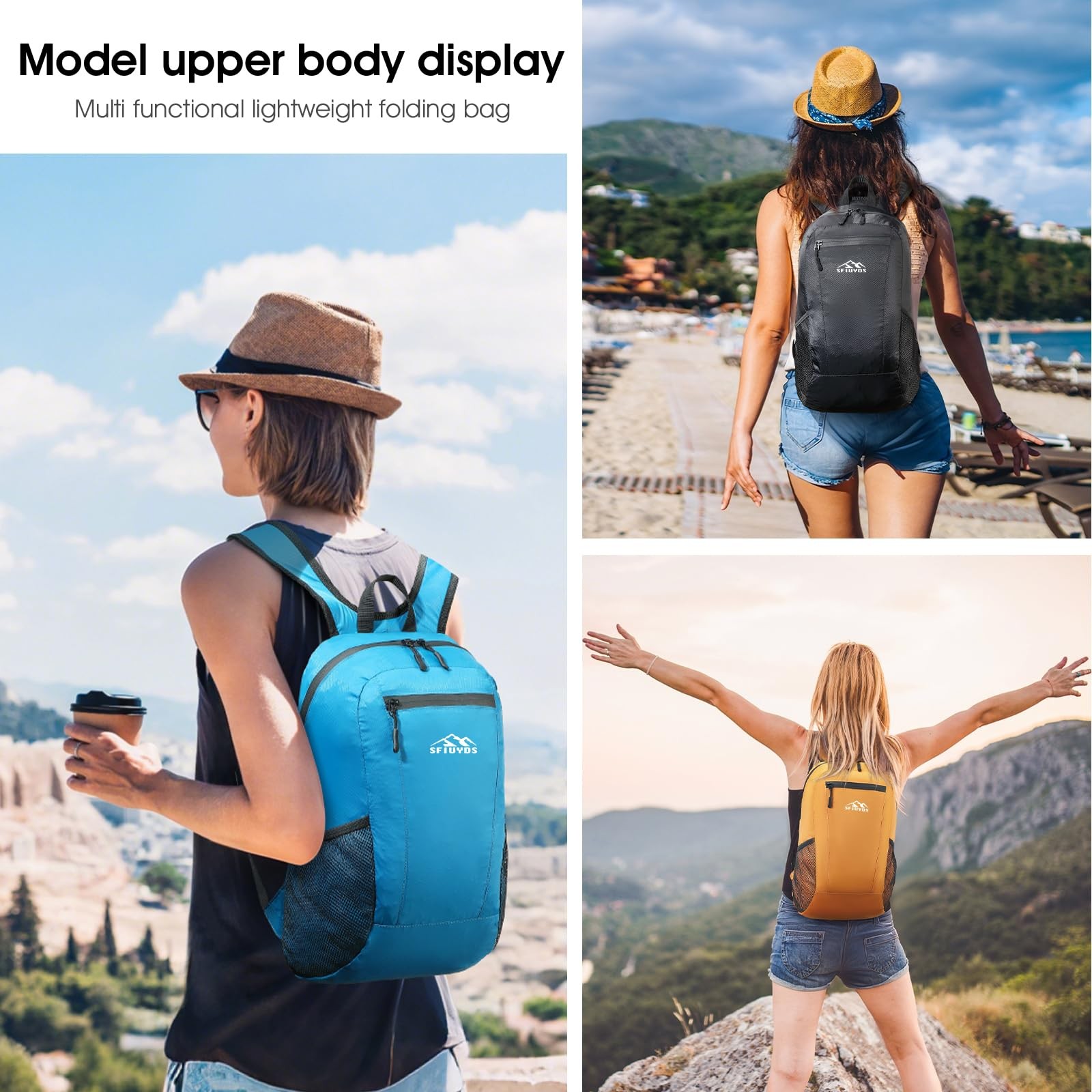 Lightweight Hiking Backpack Small Waterproof Daypack Foldable Nylon Black 2