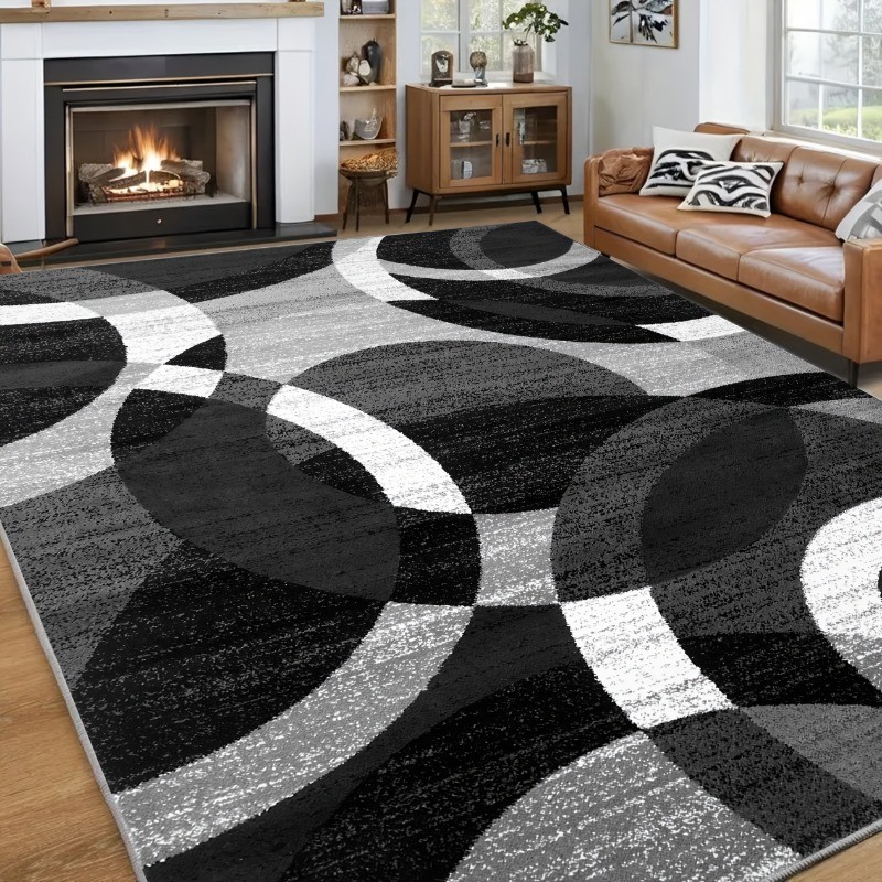 1 Large Abstract Geometric Pattern Black and Gray Floor Mat - Machine Washable gallery