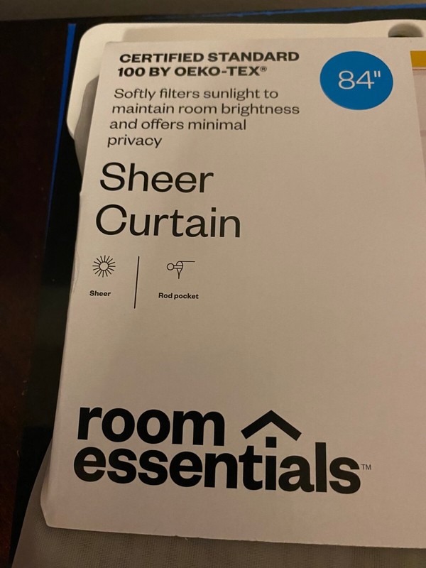 BRAND NEW ROOM ESSENTIALS SINGLE PANEL 84 INCH SHEER CURTAIN GRAY 60W X 84L gallery
