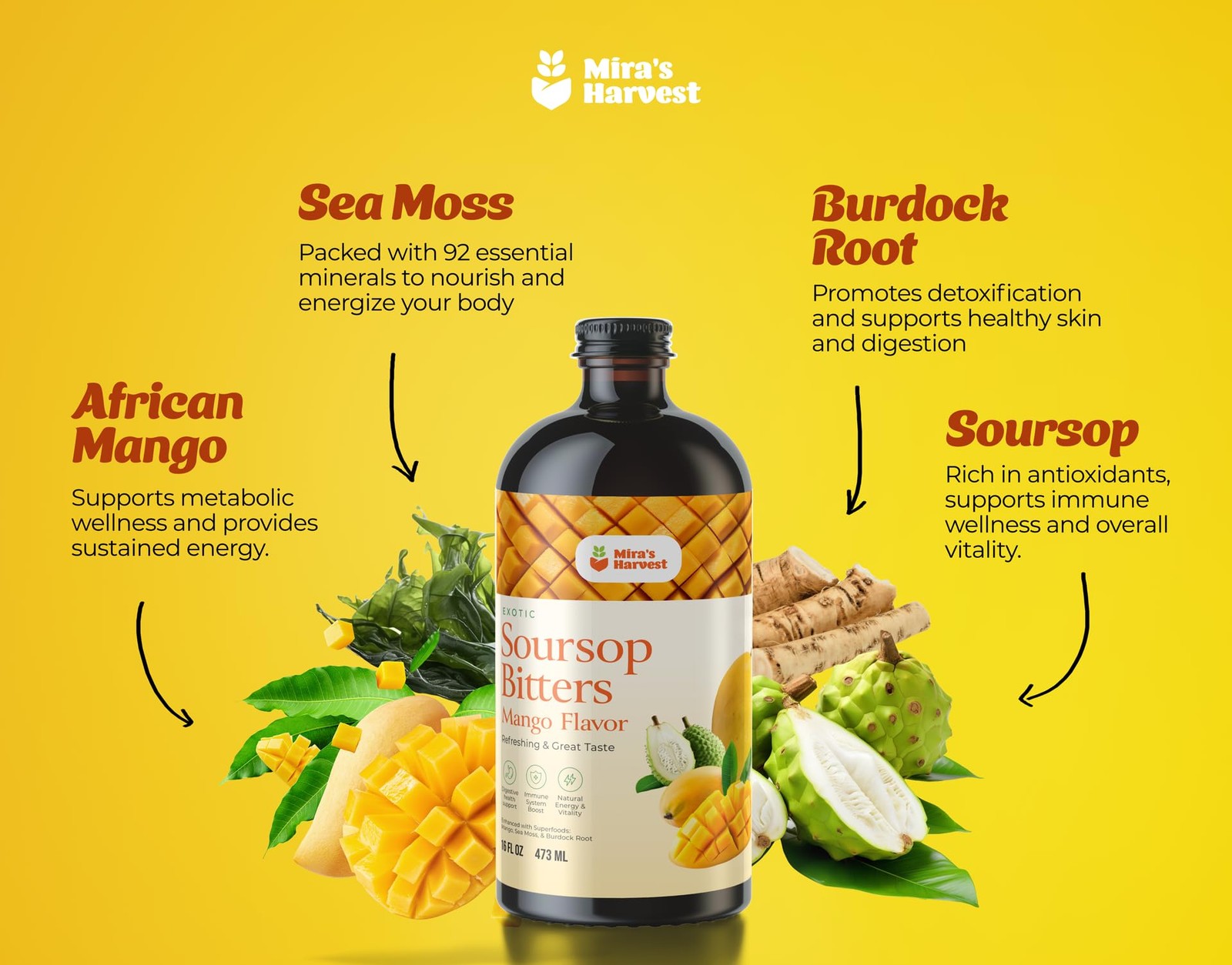 Mira's Soursop Bitters Liquid Mango Flavor 16oz - Immune Boosting gallery