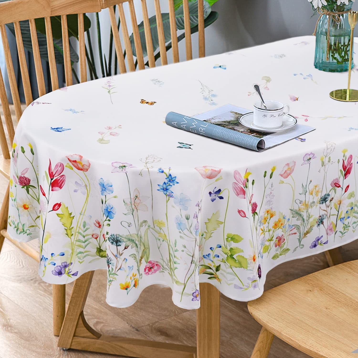 Bnejvif Spring Floral Oval Tablecloth, Flower Print Spring Summer Tablecloth,... gallery