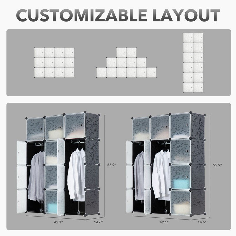 Work-It! Portable Clothes Closet Rack | 12 Cubes Organizer, Refurbished gallery