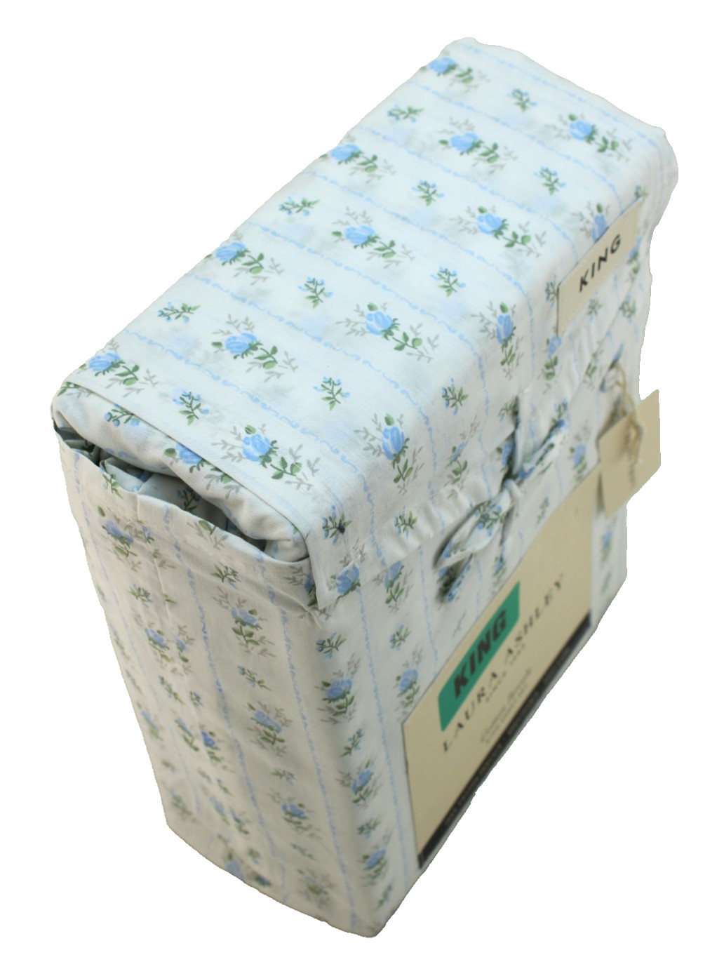 LAURA ASHLEY King Size Sweet Buds Blue / Green Floral Cotton Percale Sheet Set gallery