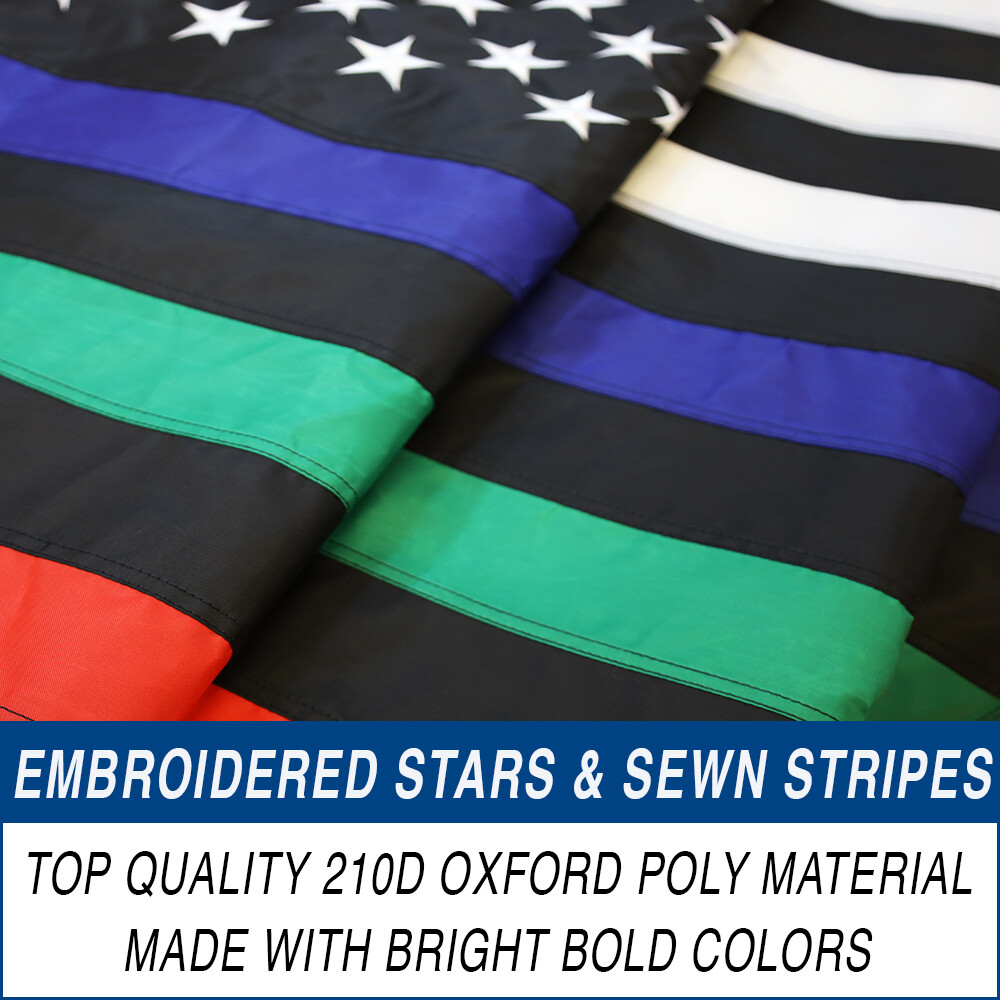 Embroidered Thin Blue Green Red Line Flag 3x5ft Thin Line House Flag 3' x 5' gallery