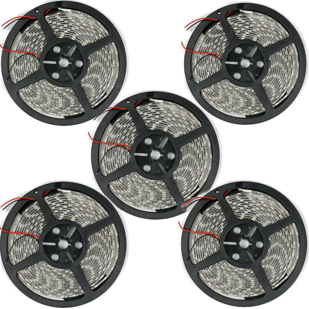 5pcs Daylight White 5M 300Leds 5050 LED Light Strip Non-Waterproof Tape Light gallery