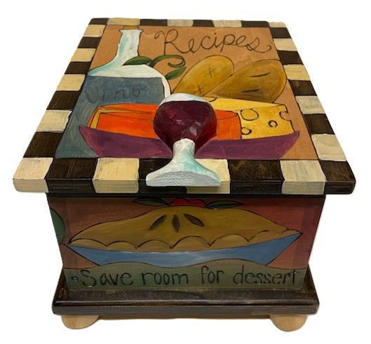 Sticks Handmade - Wine Hand Carved & Painted Wooden Recipe Box - BOX006-wine gallery