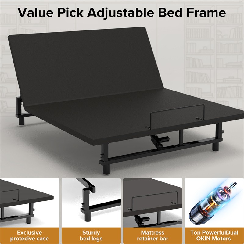 Queen Size Adjustable Bed Frame Bed Base with Head Foot Incline USB Ports Remote gallery