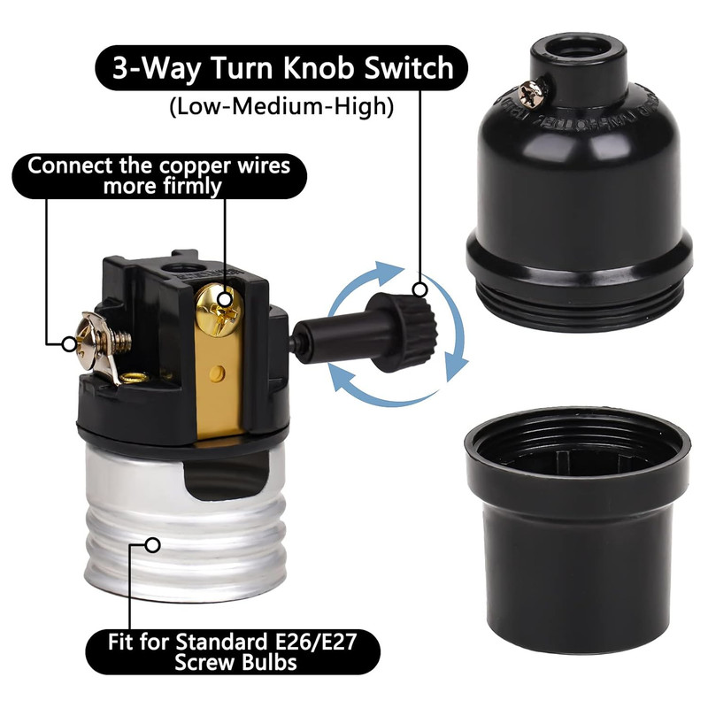 3-Way Lamp Socket Replacement,E26 Base UL Listed, Turn Knob gallery
