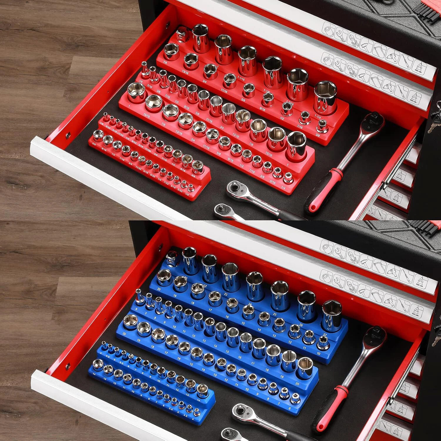 6-PACK Set Magnetic Socket Organizer Holder 1/4'' 3/8'' 1/2'' Drive SAE Metric gallery