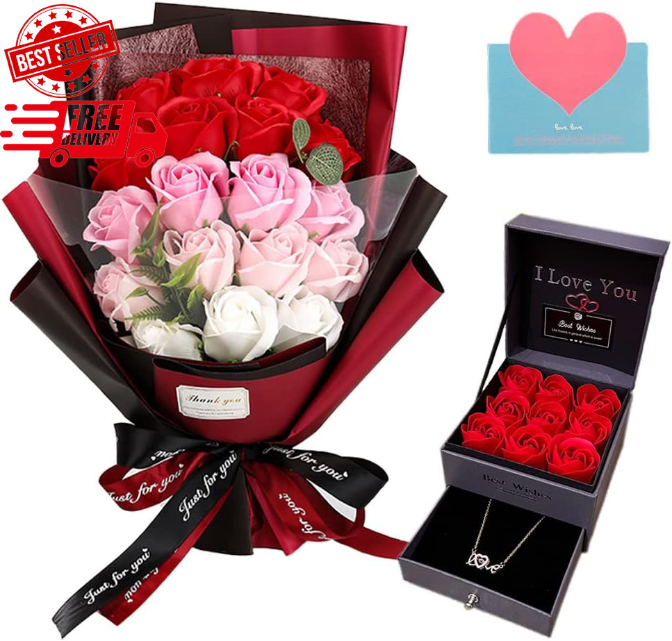 Roses Bouquet Artificial Flower - Preserved Red Rose Flowers with Love Necklace gallery