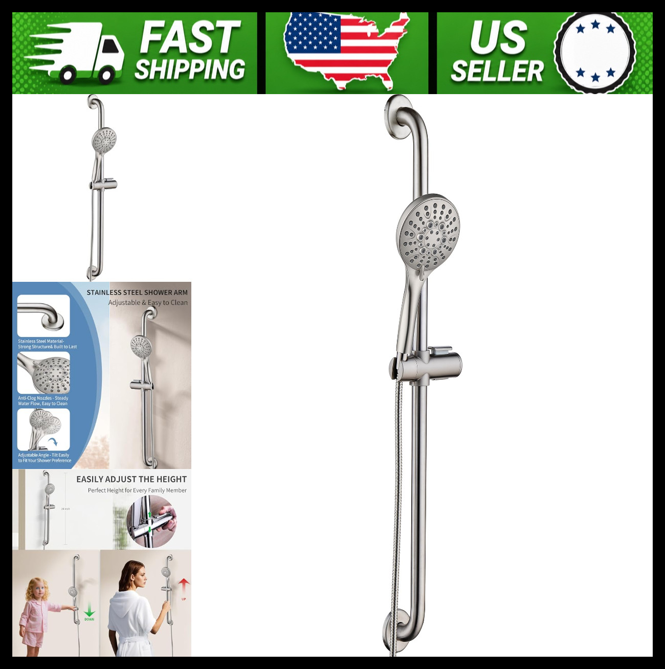 Bright Showers Slide Bar Shower Set with Handheld Shower Head Brushed Nickel gallery