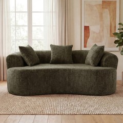 Crescent Sofa Modern Low-Back Deep Cushion Green Chenille Fabric