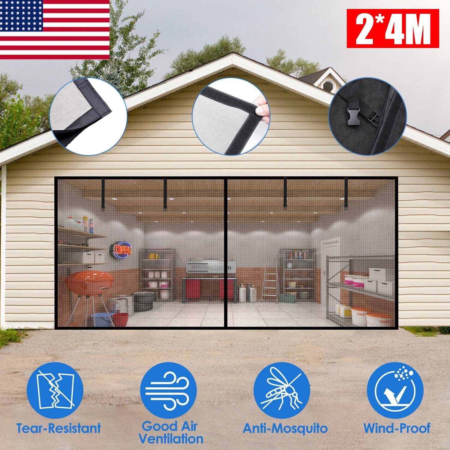 Garage Door Screen Self-adhesive Single Heavy Duty Mosquito Insects Mesh Net UK gallery