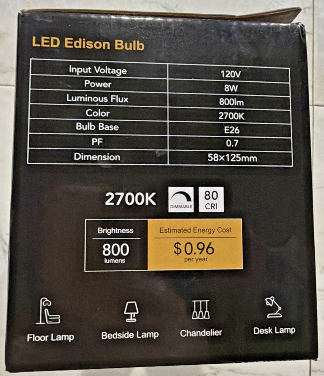 TJOY 8W LED Vintage Edison Light Bulbs Dimmable E26 ST58 ST19 12-Pk gallery