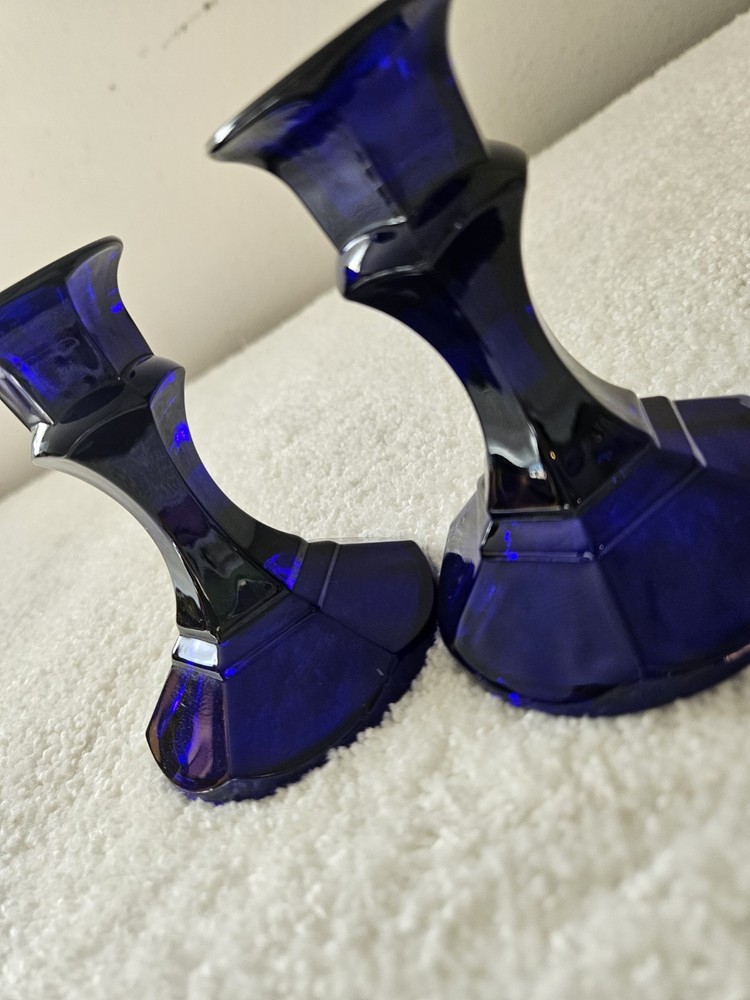 Cobalt Blue Glass Candlesticks One Pair