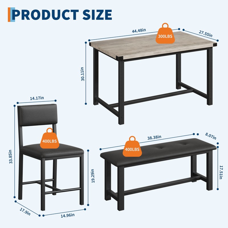 Space-Saving Modern Dining Table Set for 4, Kitchen Table with Bench & 2 Chairs gallery