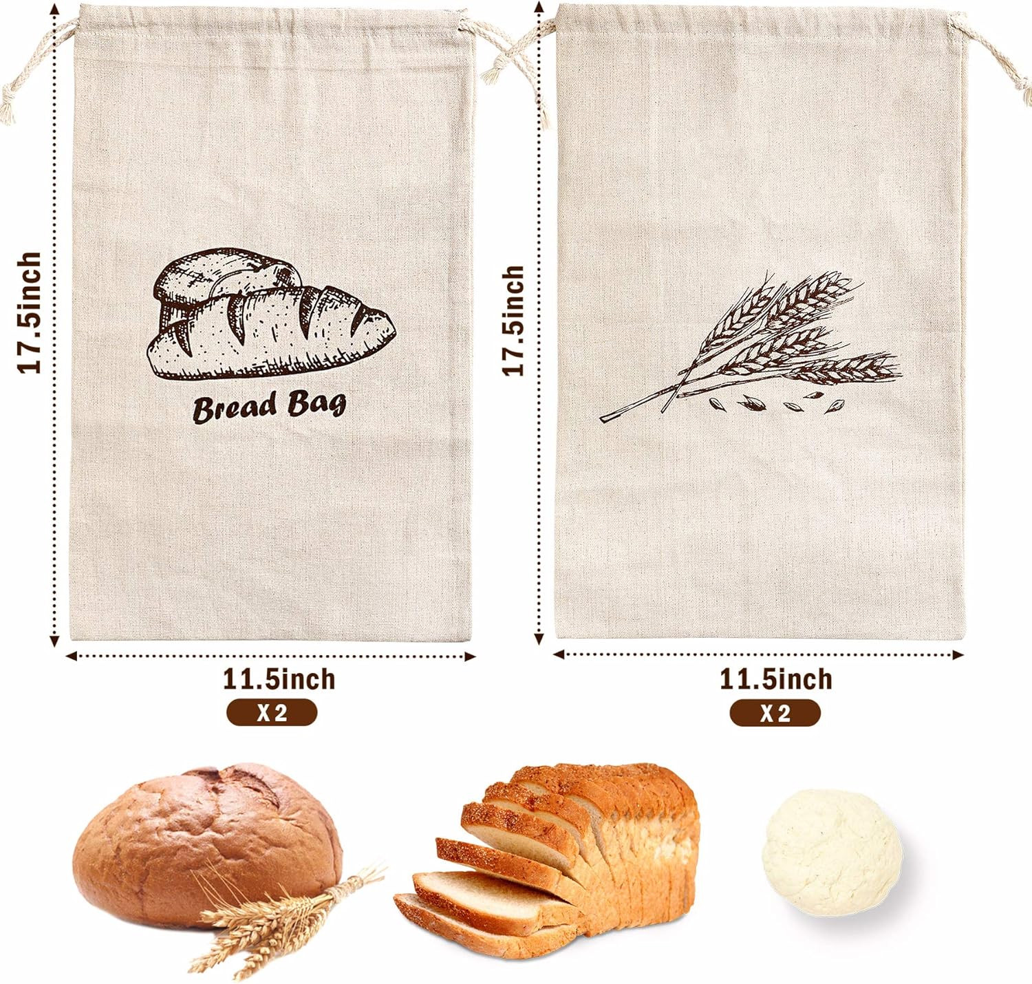 Linen Bread Bags for Homemade Bread Container, 4 Pcs 17.5 X11.5 Inches gallery