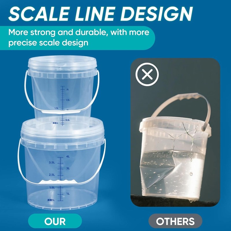 Clear Bucket Graduated Pail Container with Lid, Food Grade Buckets, Cleaning Con gallery