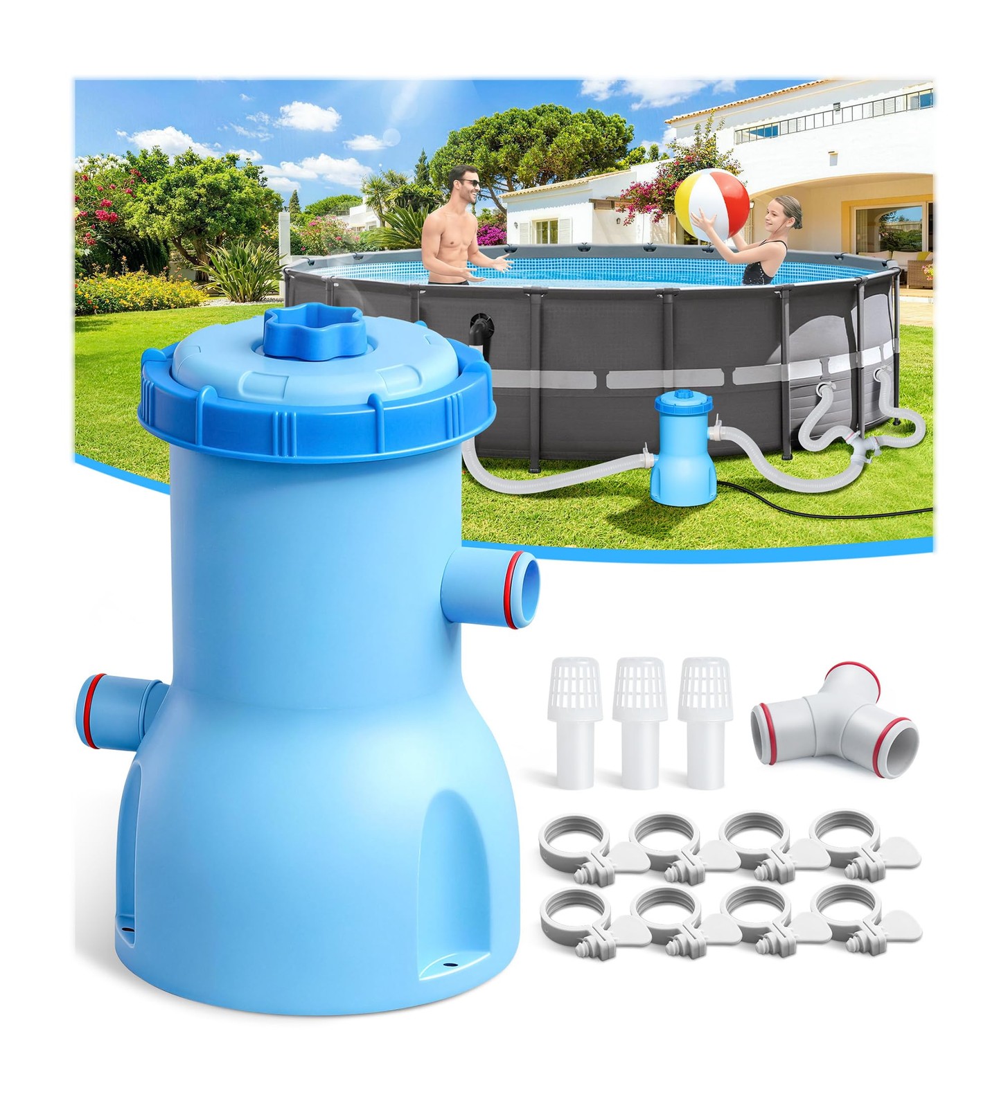 800 GPH Pool Filter Pump Above Ground Cartridge System Clean Clear Water Blue gallery