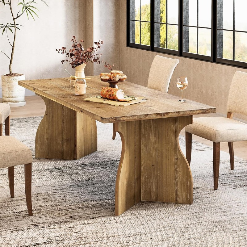 63-Inch Solid Wood Dining Table for 4-6, Farmhouse Rectangular Kitchen Table gallery