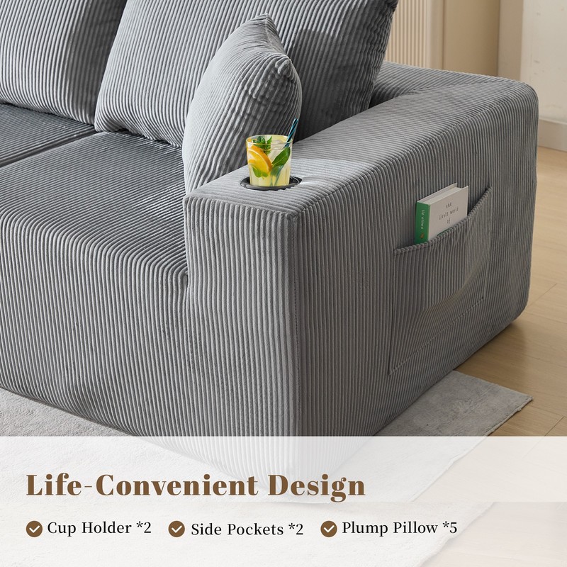 107" Modular Sectional Cloud Couch with Ottoman,Oversized Boneless Couch 3-piece gallery
