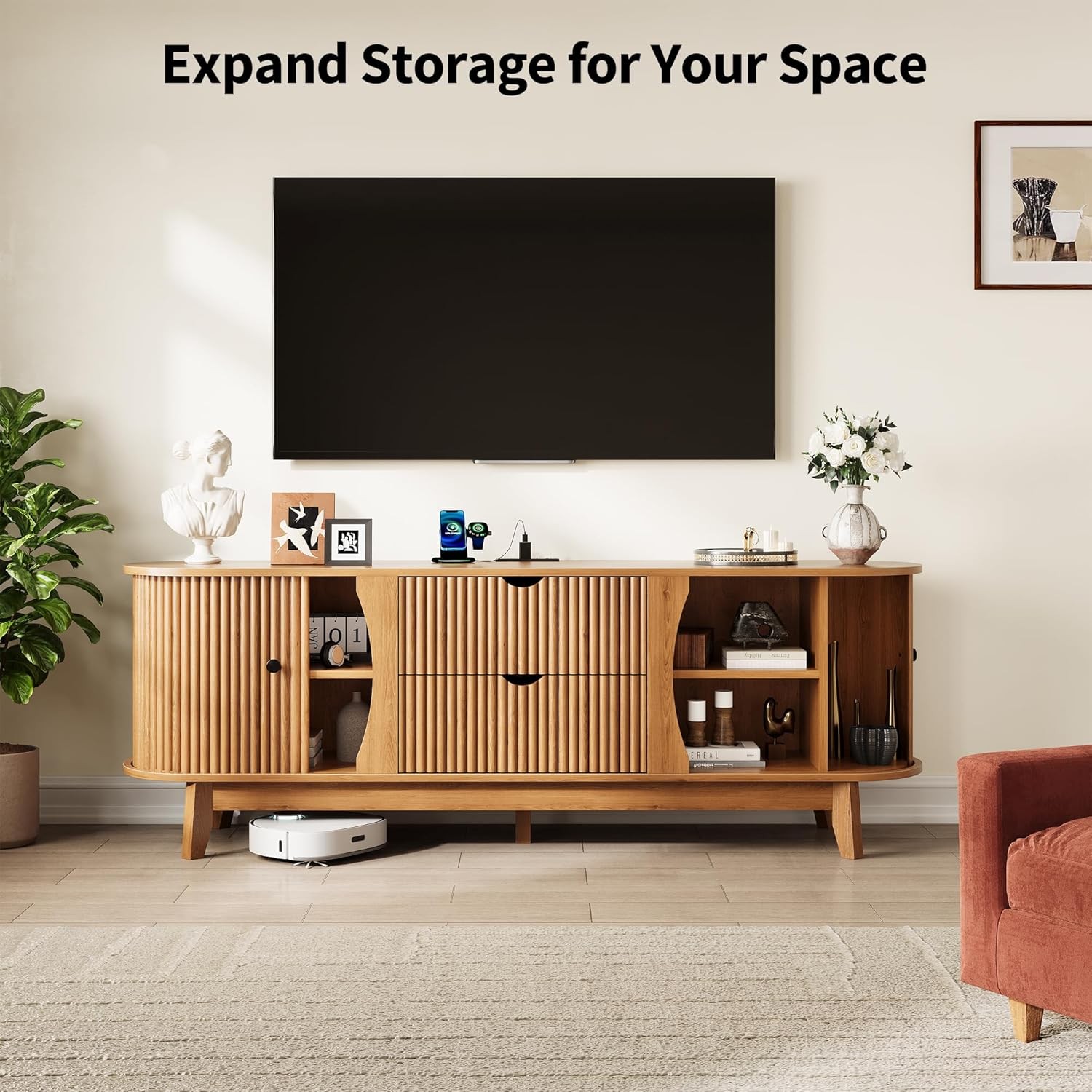 For 70" TV Stand Entertainment Center With 2 Doors & 2 Drawers TV Console Table gallery