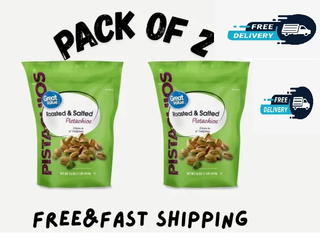 (2 pack ) Great Value Roasted & Salted Pistachios, 16 oz Resealable Bag gallery