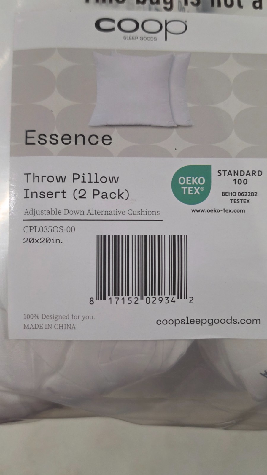 Coop Home Goods Essence Adjustable Throw Pillow Inserts 20x20, Set of 2 gallery
