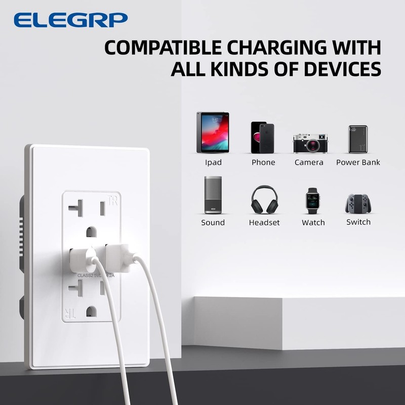 USB Charger Wall Outlet - 20 Amp Duplex Tamper Resistant Receptacle with USB ... gallery