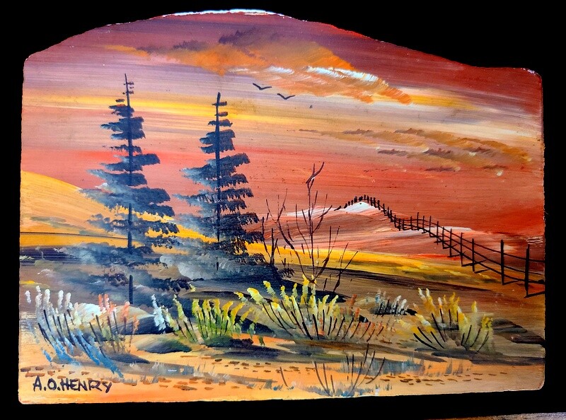 A. O. Henry Hand Panted Signed Painted Marble Slab 4.75 X 3.75 Inch Landscape # gallery