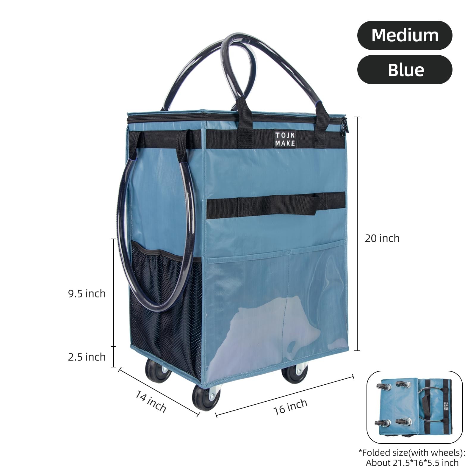 Reusable Grocery Bag On Wheels, Shopping Trolley, Rolling Tote with 8 Pockets... gallery