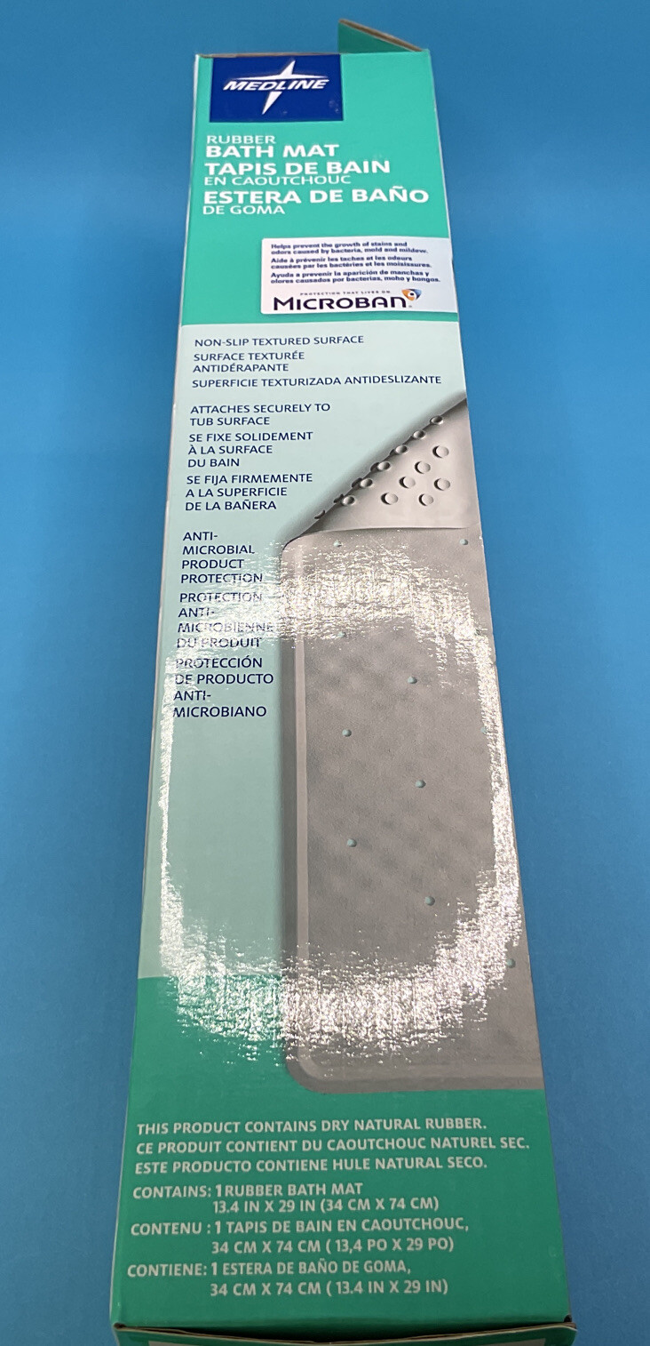 Medline Microban Protected Rubber Bath Mat, White 13.4’’x 29’’ Bath Safety gallery