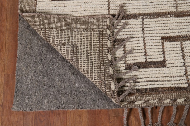 All-Over Wool Handmade Moroccan Modern Area Rug 8x12 Ivory/ Brown Room Size Rug gallery
