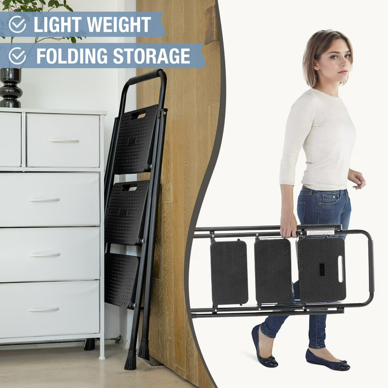 3 Step Ladder Folding Step Stool 800lb Capacity Heavy Duty gallery