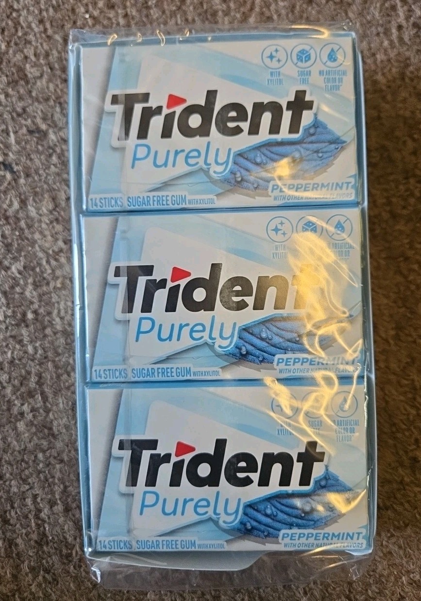 Rare Trident Purely Peppermint Sugar Free Gum, 12 Packs of 14 Pieces 168 Total gallery
