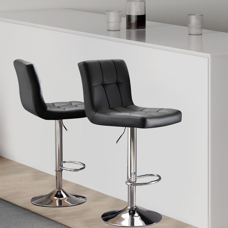 2 Set Bar Stools with Back Armless Adjustable Swivel PU Leather Kitchen Seat gallery