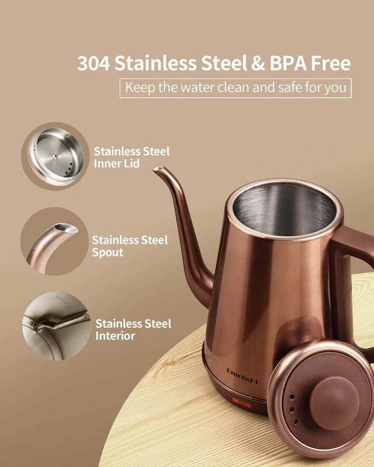 DmofwHi 1000W Gooseneck Electric Kettle (1.0L),100% Stainless Steel BPA Free LN gallery