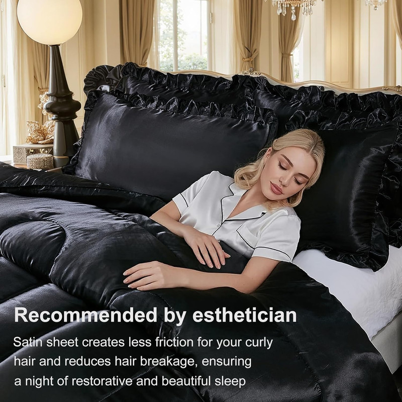 Satin Queen Comforter Set Silk like Satin Bedding Set Hotel Soft Polyester gallery