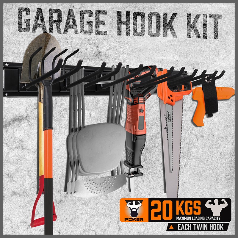 Garage Tool Organization 9pc Double Hooks Holder 64" Utility Rack Wall Mount gallery