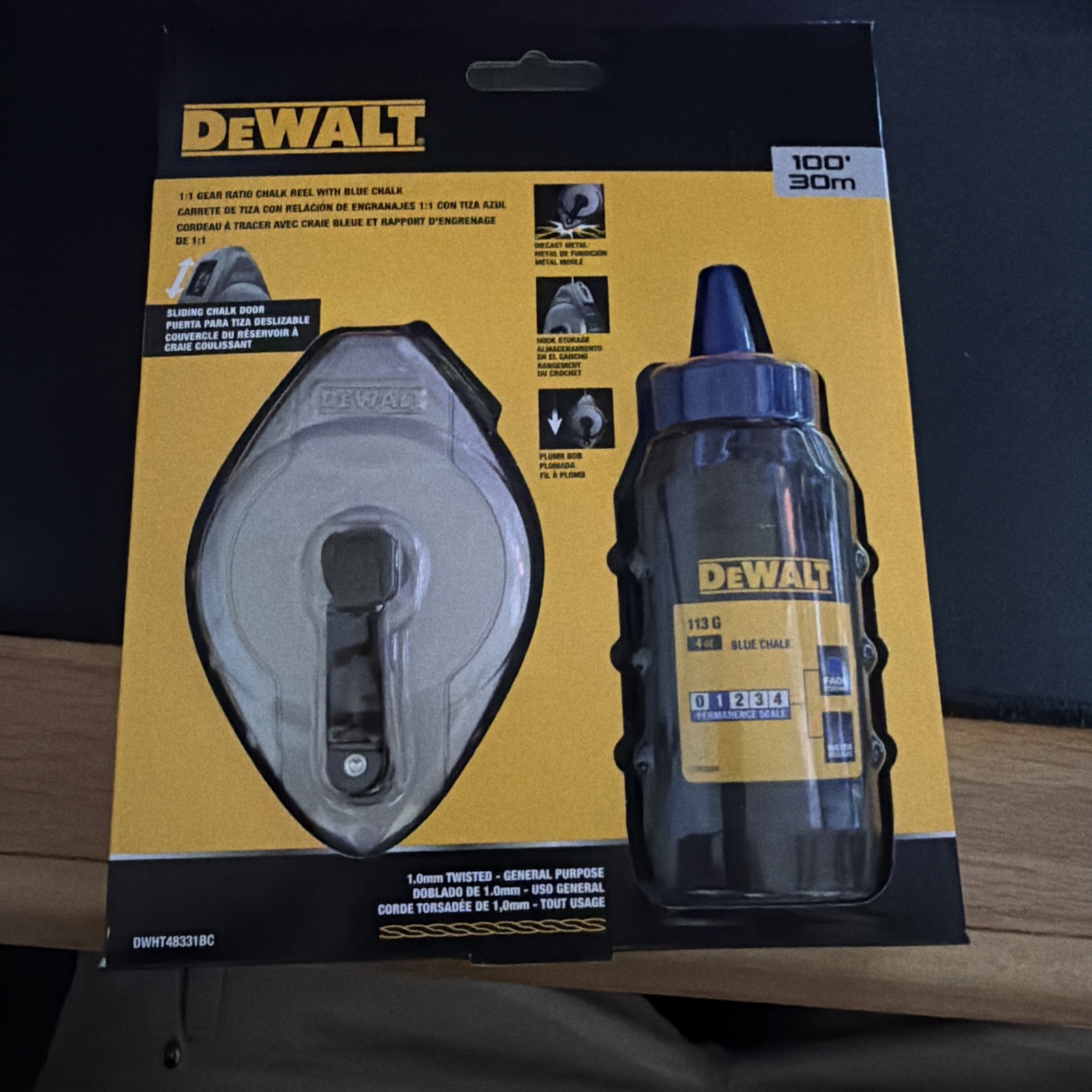 DEWALT DWHT48331BC Chalk Line Kit 100ft Stainless Hook Blue Chalk Included gallery