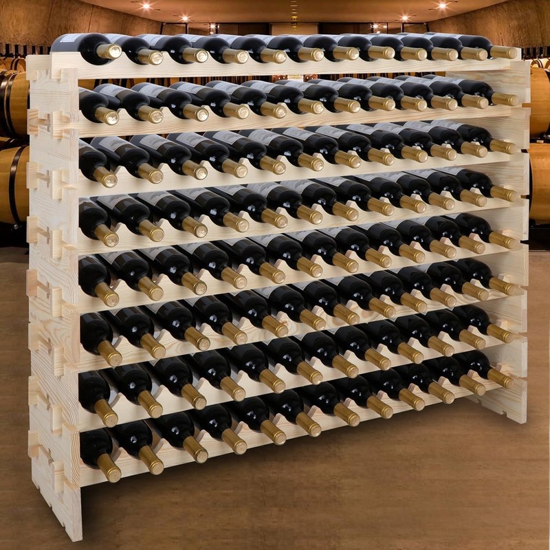 ZENY 96 Bottles Holder Wine Rack Stackable Storage - Pinewood gallery